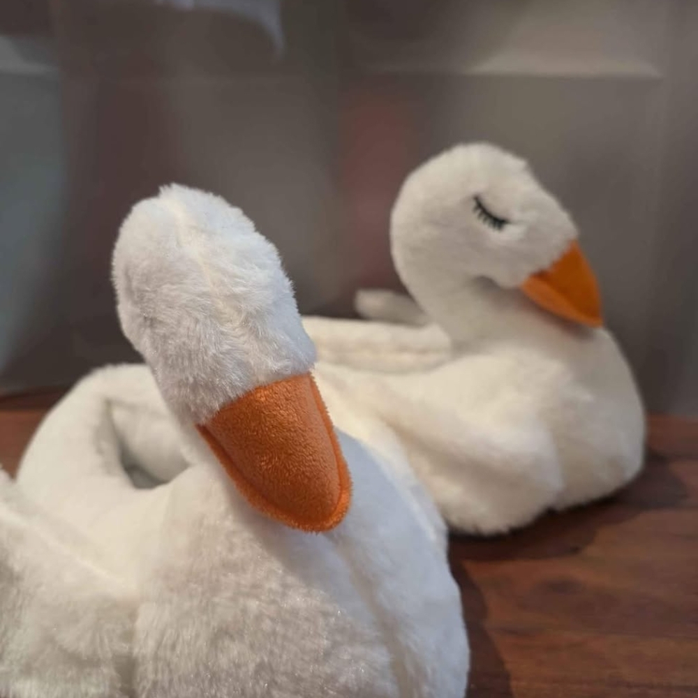 2/$50 Brand New White and Orange Plush Duck Slippers